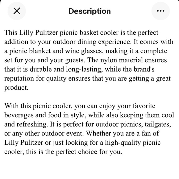 NWOT Lilly Pulitzer Picnic Basket Cooler with Accessories - Picture 5 of 11